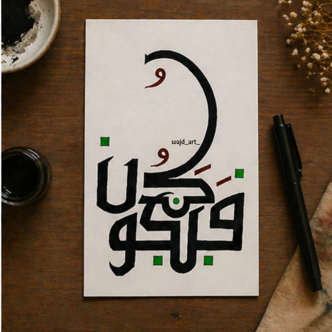 Hand Drawn Muslim Calligraphy Art On Cartridge Paper “Kun Faya Kun” - No Frame (Size: A4 & A3)