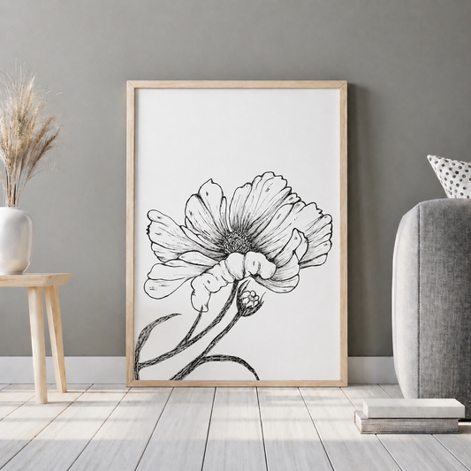 Hand Drawn Floral Art On Cartridge Paper - No Frame (Size: A4 & A3)