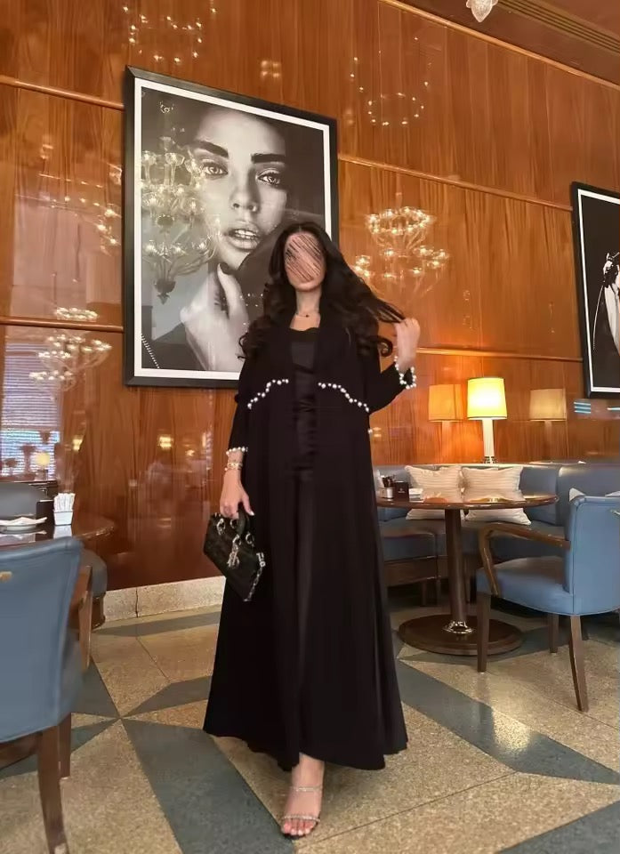 Slit Black Abaya - Long Sleeved Dubai Style Robe
