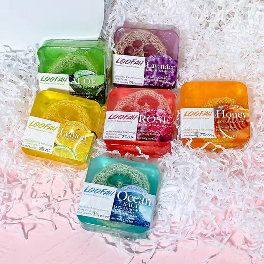 Organic Loofah Whitening Soap Lavender, Honey, Rose, Lemon, Ocean Salt, Tea Tree & Aloe Skincare Soap