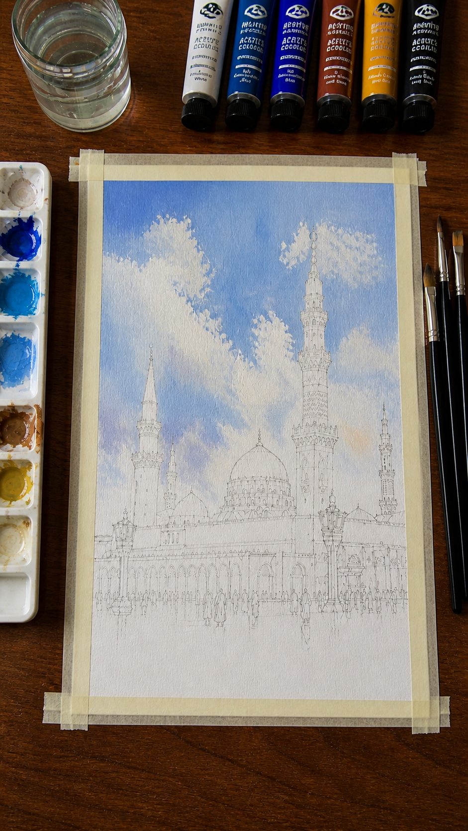 Limited Edition PRINT of my Original Madina, Saudi Arabia, Muslim Acrylic Painting on Cartridge Paper - No Frame (Size: A4 & A3)
