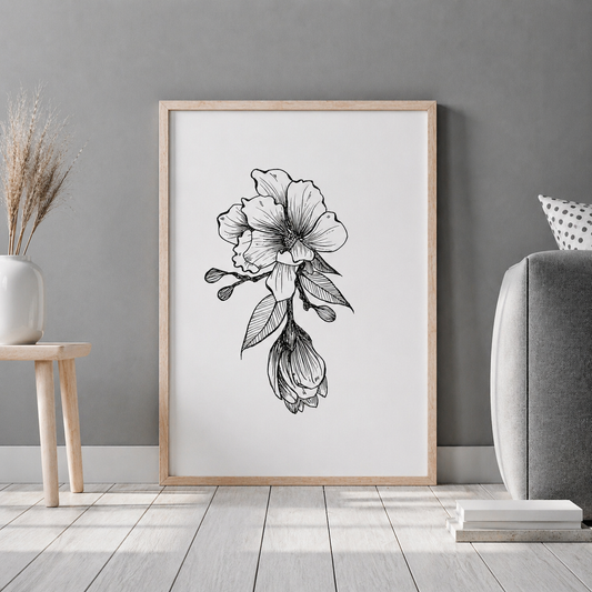 Hand Drawn Floral Art On Cartridge Paper - No Frame (Size: A4 & A3)