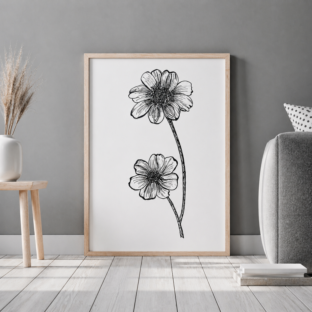 Hand Drawn Floral Art On Cartridge Paper - No Frame (Size: A4 & A3)