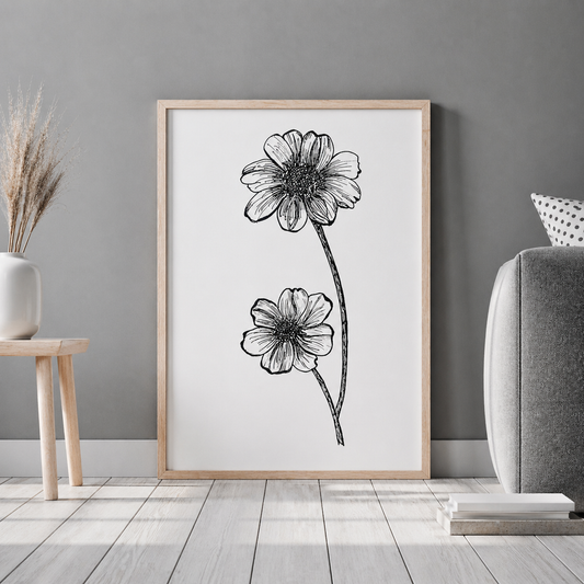 Hand Drawn Floral Art On Cartridge Paper - No Frame (Size: A4 & A3)