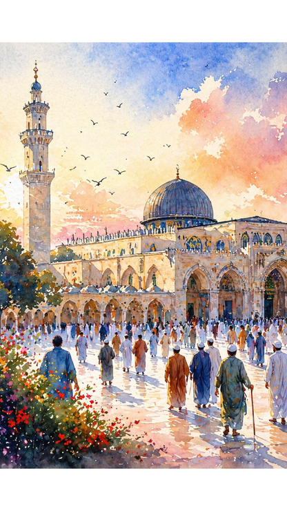 Limited Edition PRINT of my Original Masjid Aqsa Holy Watercolour Muslim Painting on Cartridge Paper - No Frame (Size: A4 & A3)
