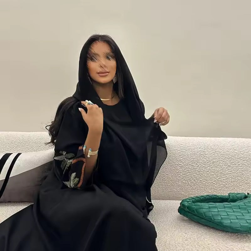 Slit Black Abaya - Long Sleeved Dubai Style Robe
