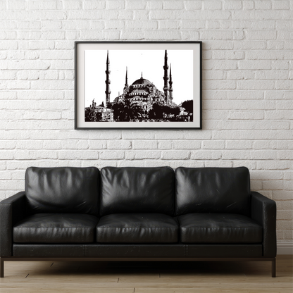 Hand Drawn Blue Mosque Muslim Art on Cartridge Paper - No Frame (Size: A4 & A3)