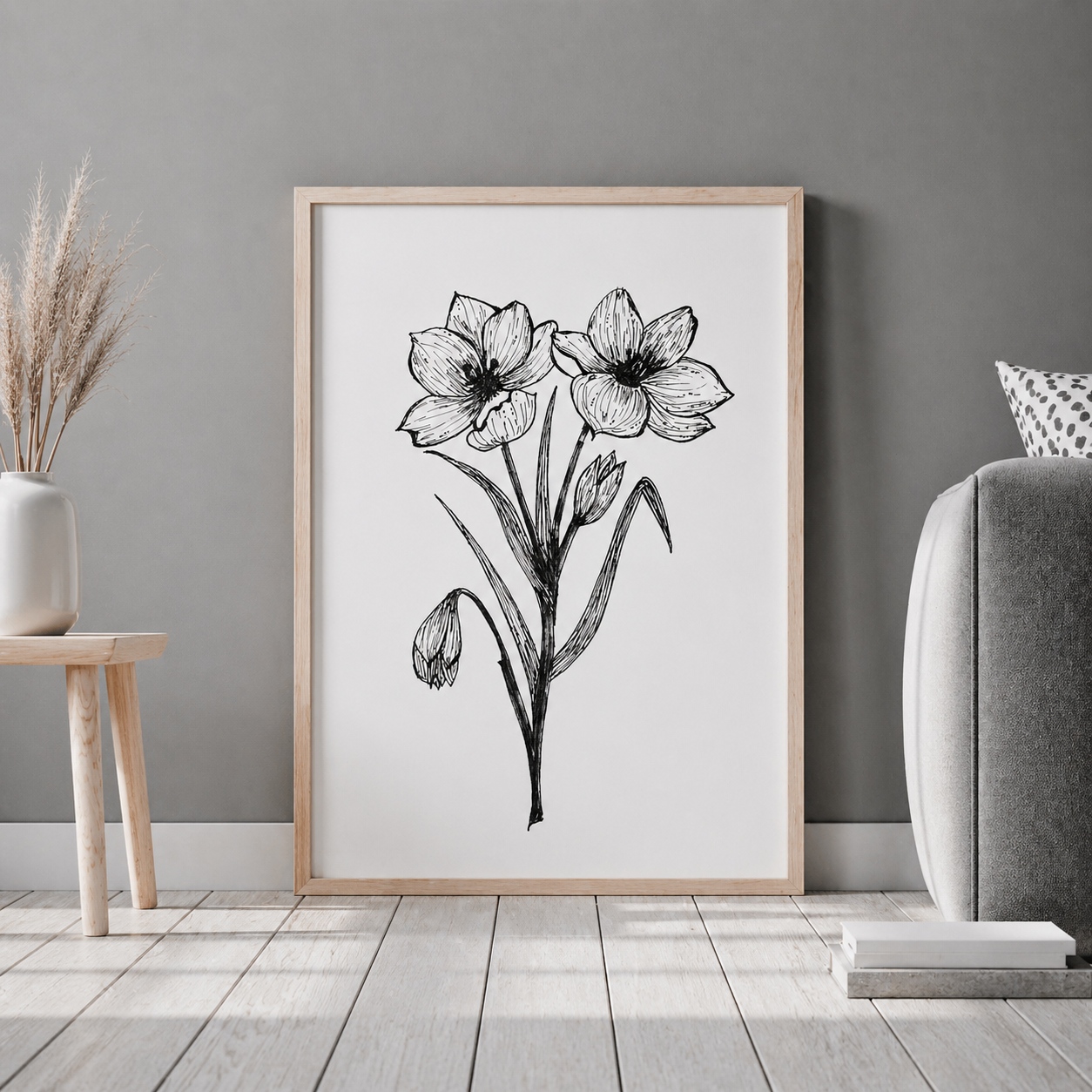Hand Drawn Floral Art On Cartridge Paper - No Frame (Size: A4 & A3)