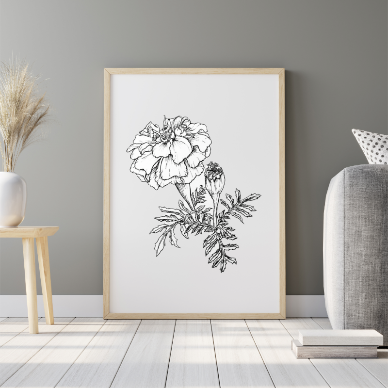 Hand Drawn Floral Art on Cartridge Paper - No Frame (Size: A4 & A3)