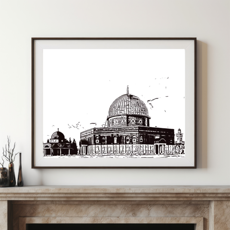 Hand Drawn Golden Dome Mosque Muslim Art on Cartridge Paper - No Frame (Size: A4 & A3)