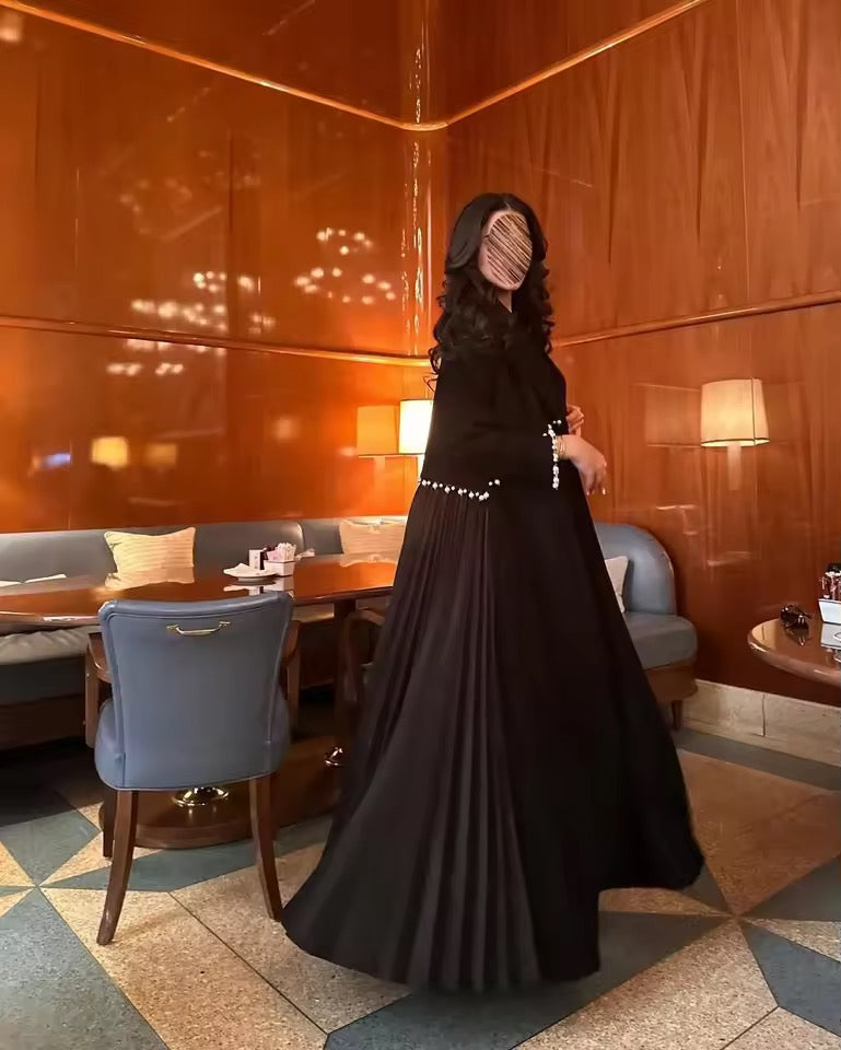 Slit Black Abaya - Long Sleeved Dubai Style Robe