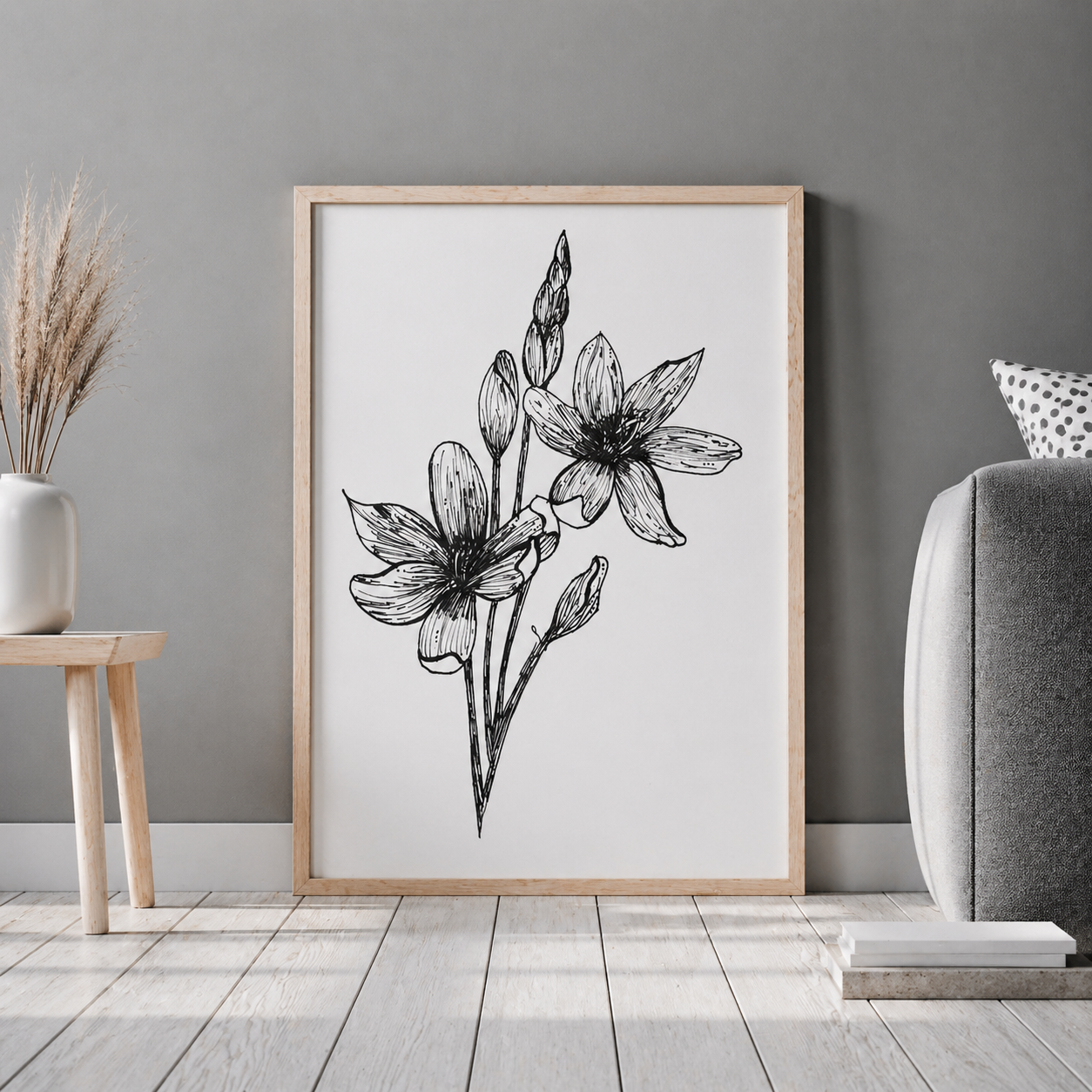 Hand Drawn Floral Art On Cartridge Paper - No Frame (Size: A4 & A3)