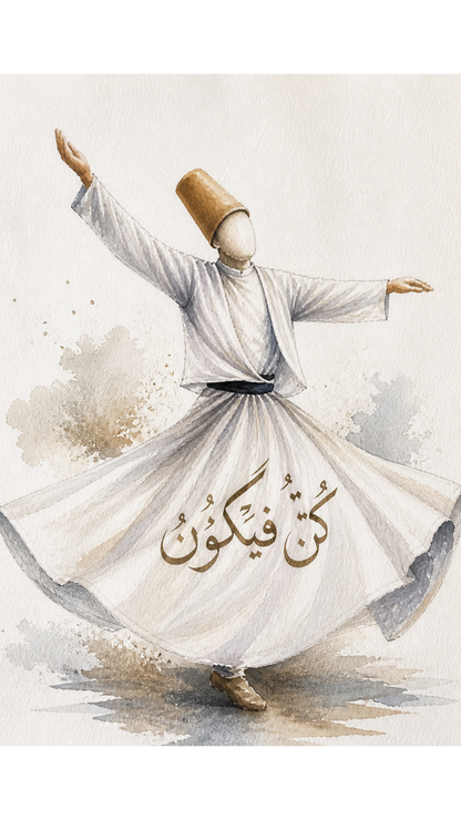 Limited Edition PRINT of my Original Sufi Mystical Muslim with Kun Faya Kun on Cartridge Paper - No Frame (Size: A4 & A3)