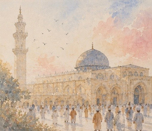 Limited Edition PRINT of my Original Masjid Aqsa Holy Watercolour Muslim Painting on Cartridge Paper - No Frame (Size: A4 & A3)