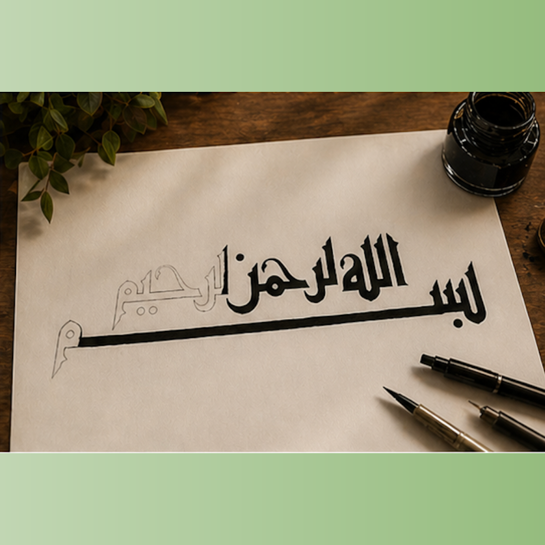 Hand Drawn Muslim Calligraphy Art on Cartridge Paper “Bismillah Ir Rahman Ir Raheem” - No Frame (Size: A4 & A3)