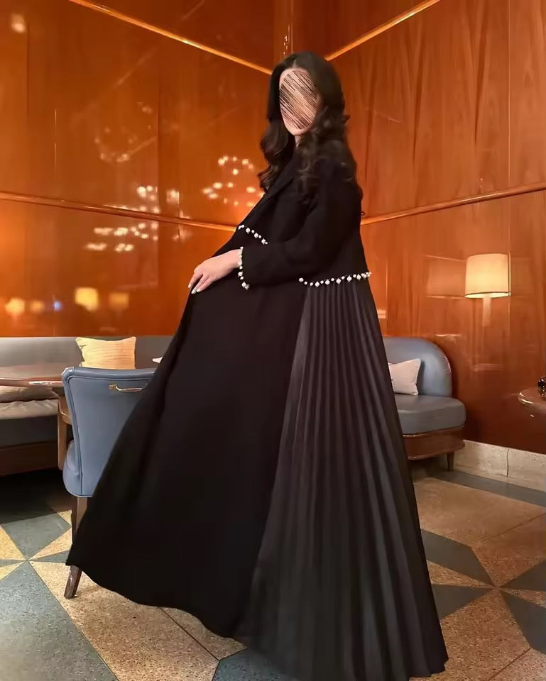 Slit Black Abaya - Long Sleeved Dubai Style Robe