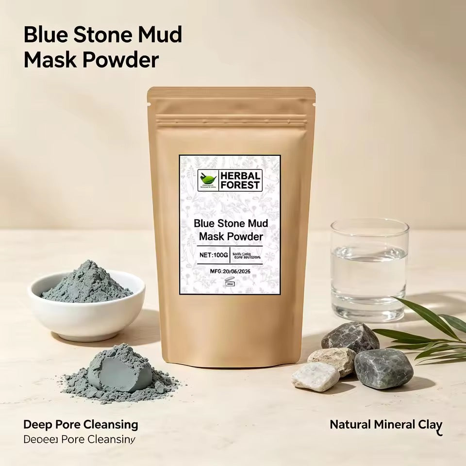 Organic Blue Stone Mud Mask Powder for Skin and Face Beauty (100 grams)