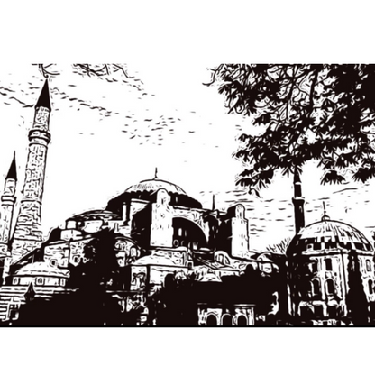Hand Drawn Hagia Sophia Mosque Muslim Art on Cartridge Paper - No Frame (Size: A4 & A3)