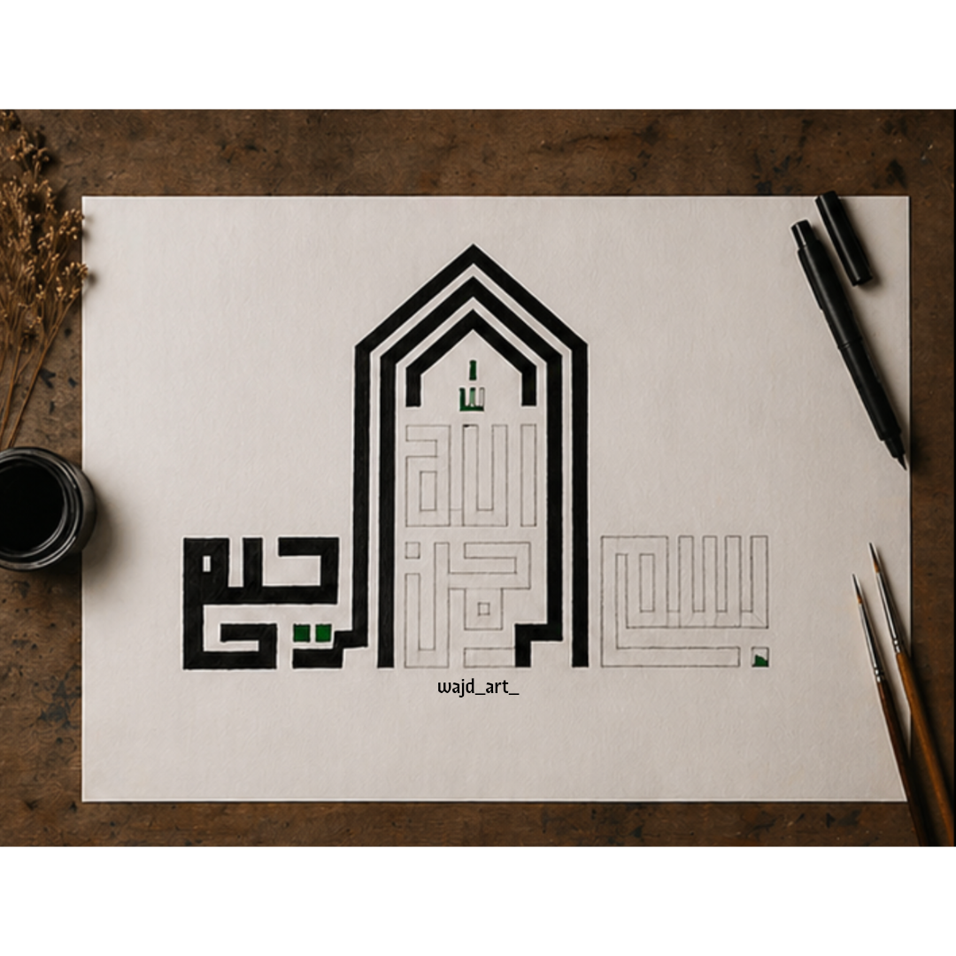Hand Drawn Muslim Calligraphy Art On Cartridge Paper “Bismillah Ir Rahman Ir Raheem” - No Frame (Size: A4 & A3)