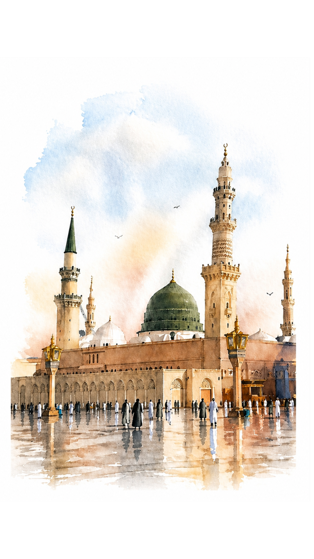 Limited Edition PRINT of my Original Madina, Saudi Arabia, Muslim Watercolour Painting on Cartridge Paper - No Frame (Size: A4 & A3)