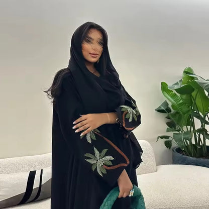 Slit Black Abaya - Long Sleeved Dubai Style Robe