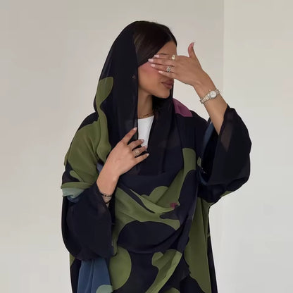 Floral Slit Black Abaya - Long Sleeved Dubai Style Robe