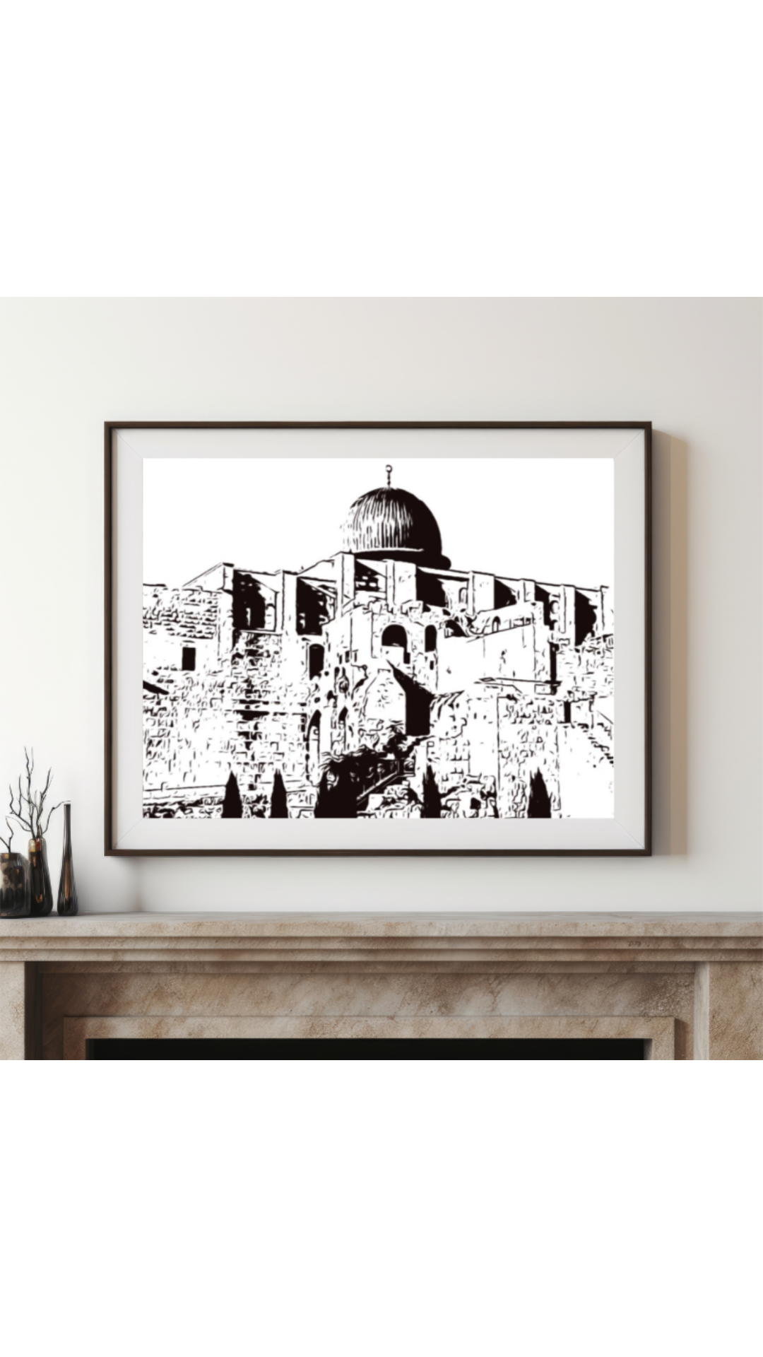 Hand Drawn Aqsa Mosque Muslim Art on Cartridge Paper - No Frame (Size: A4 & A3)