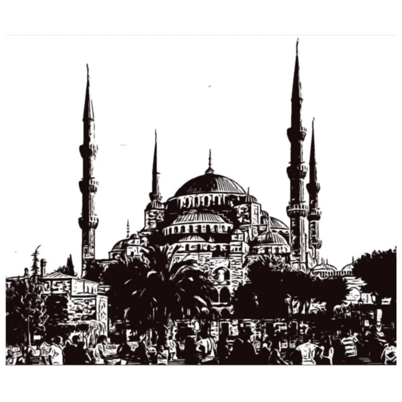 Hand Drawn Blue Mosque Muslim Art on Cartridge Paper - No Frame (Size: A4 & A3)