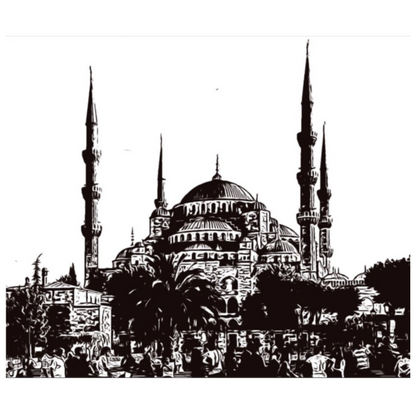 Hand Drawn Blue Mosque Muslim Art on Cartridge Paper - No Frame (Size: A4 & A3)