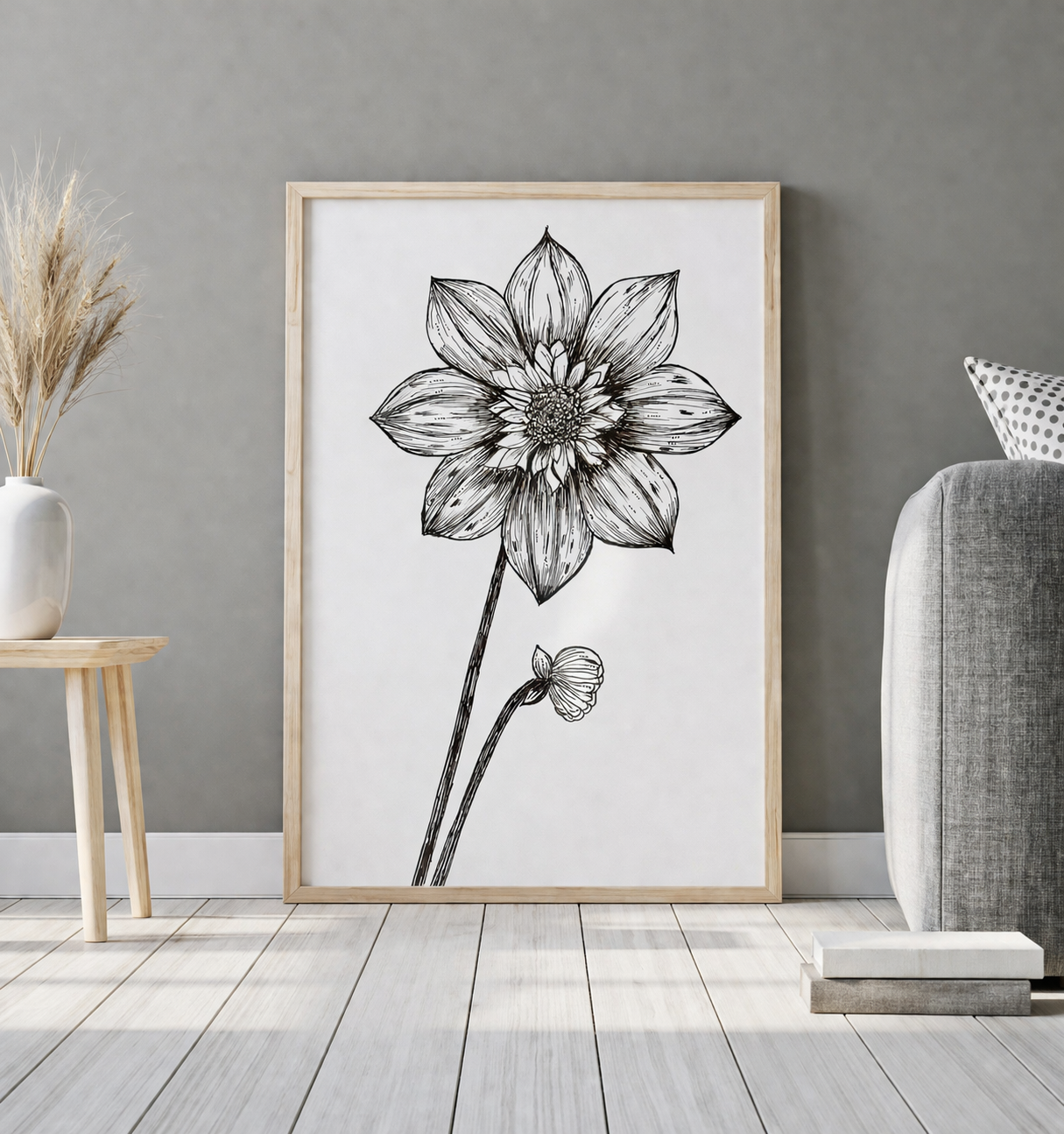 Hand Drawn Floral Art On Cartridge Paper - No Frame (Size: A4 & A3)