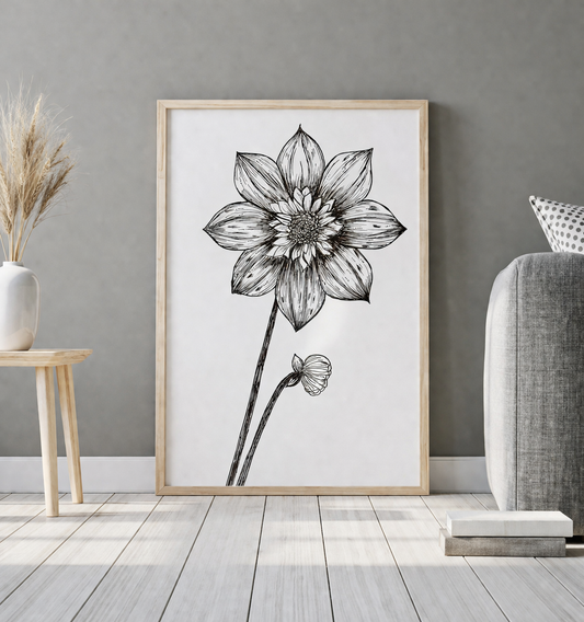 Hand Drawn Floral Art On Cartridge Paper - No Frame (Size: A4 & A3)