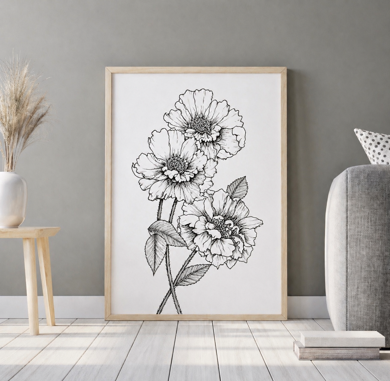 Hand Drawn Floral Art On Cartridge Paper - No Frame (Size: A4 & A3)