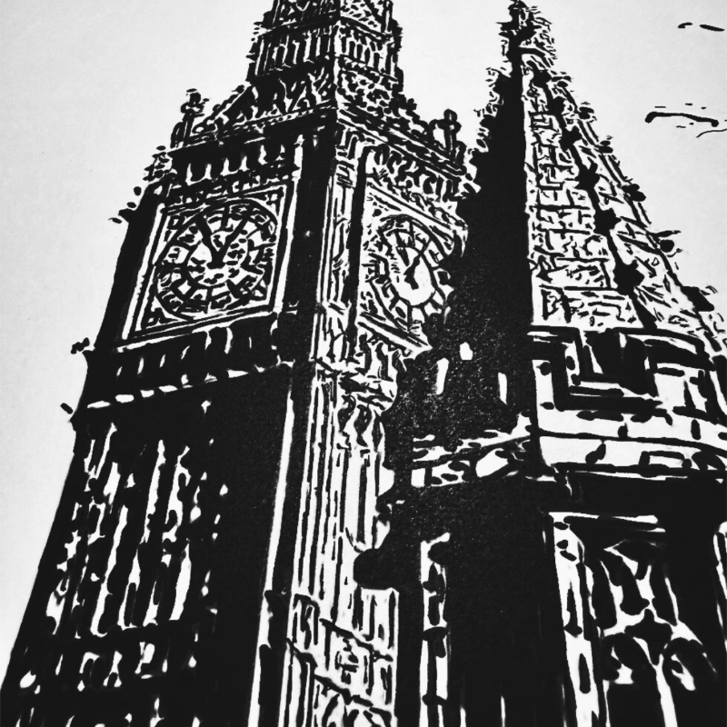 Hand Drawn Big Ben City Art on Cartridge Paper - No Frame (Size: A4 & A3)