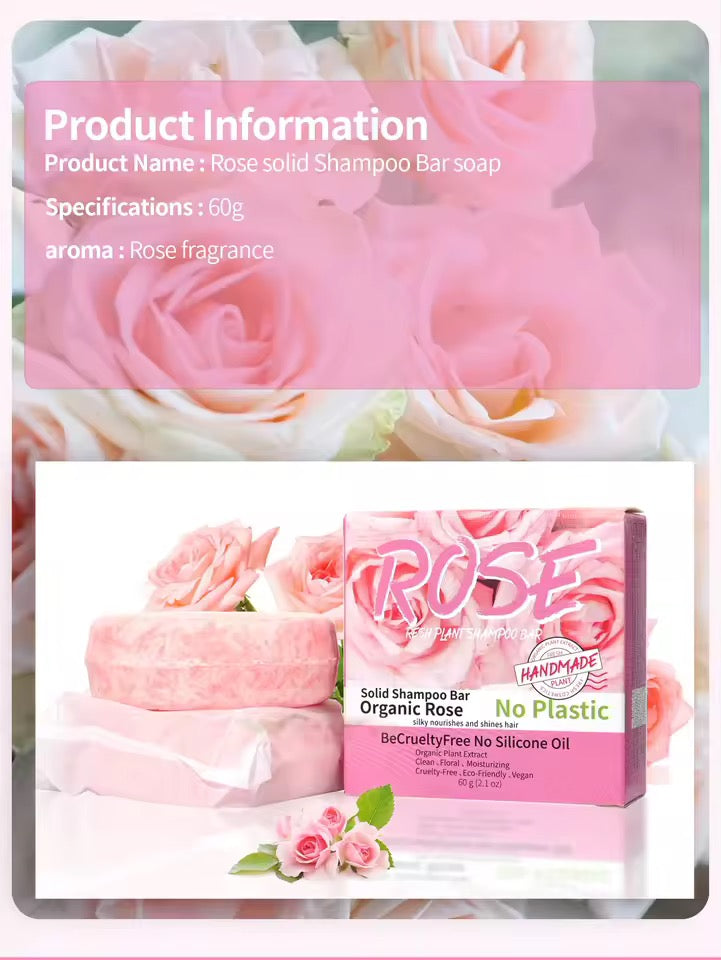 Organic Rose Shampoo Soap Without Silicone, Cleanses the Scalp, Nourishes Hair & Controls Oil