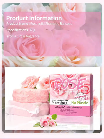 Organic Rose Shampoo Soap Without Silicone, Cleanses the Scalp, Nourishes Hair & Controls Oil
