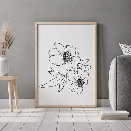 Hand Drawn Floral Art On Cartridge Paper - No Frame (Size: A4 & A3)