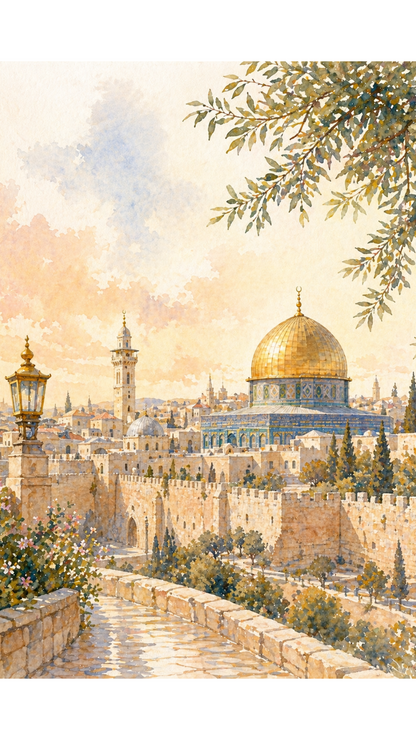 Limited Edition PRINT of my Original Golden Dome Holy Muslim Watercolour Painting on Cartridge Paper - No Frame (Size: A4 & A3)
