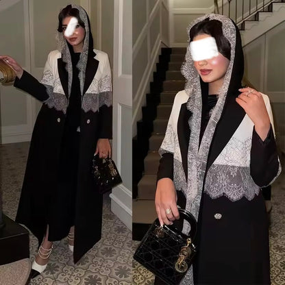 Lace Floral Slit Black Abaya - Long Sleeved Dubai Style Robe