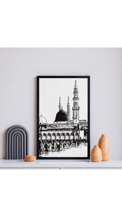 Hand Drawn Madina Muslim Art on Cartridge Paper - No Frame (Size: A4 & A3)