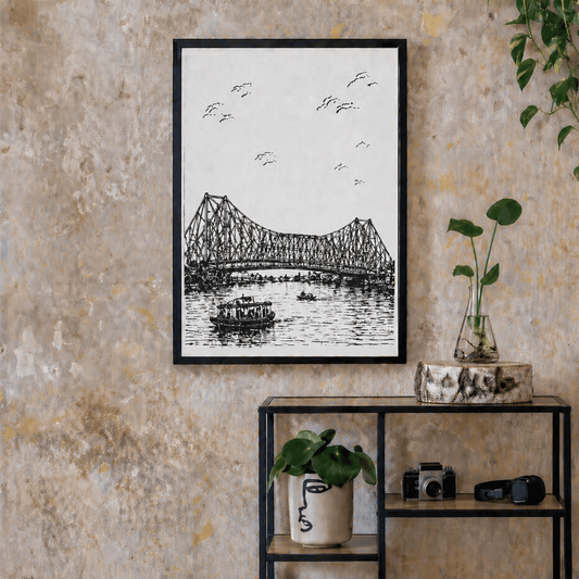 Hand Drawn Howrah Bridge, India - City Art on Cartridge Paper - No Frame (Size: A4 & A3)