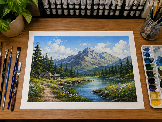 Limited Edition PRINT of my Original Acrylic Landscape on Cartridge Paper - No Frame (Size: A4 & A3)