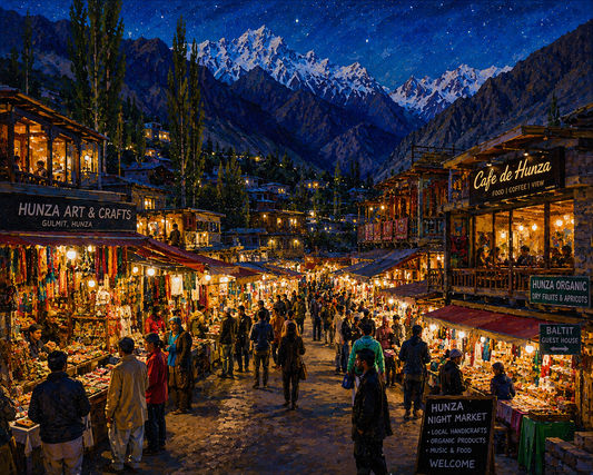 Limited Edition PRINT of my Original Acrylic Painting of Hunza Night Market, City of Pakistan - on Cartridge Paper - No Frame (Size: A4 & A3)