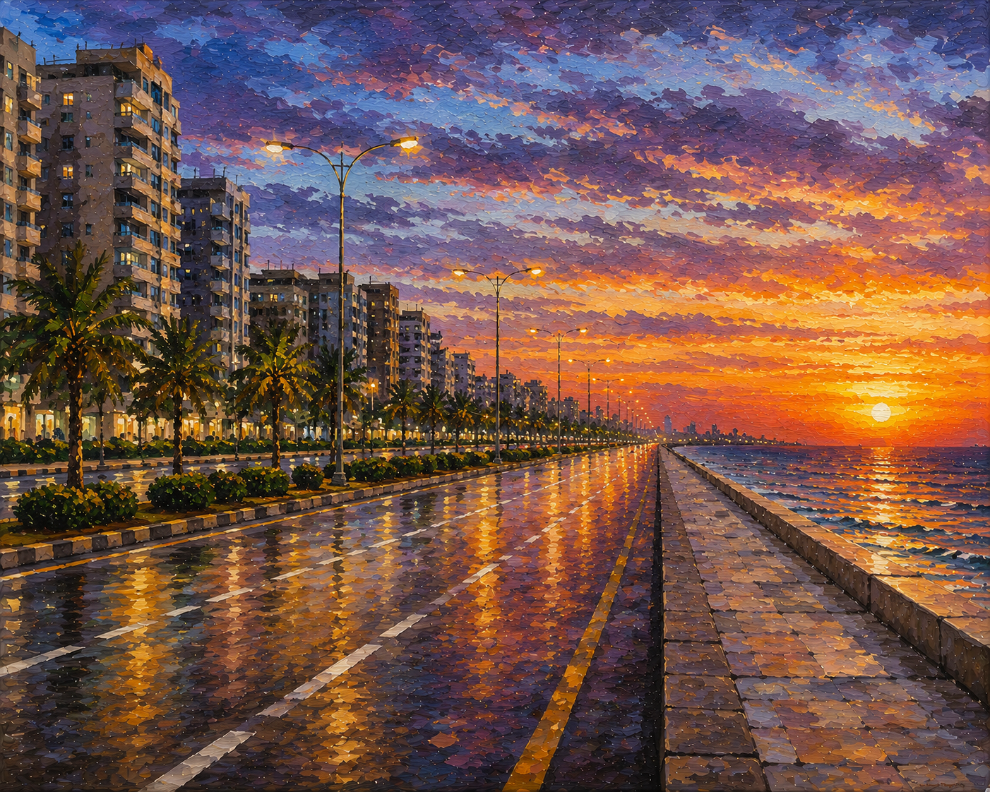 Limited Edition PRINT of my Original Acrylic Painting of Clifton Karachi Evening Boulevard, City of Pakistan - on Cartridge Paper - No Frame (Size: A4 & A3)