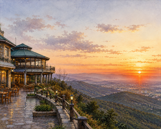Limited Edition PRINT of my Original WaterColour Painting of Monal Islamabad Sunset View, City of Pakistan - on Cartridge Paper - No Frame (Size: A4 & A3)