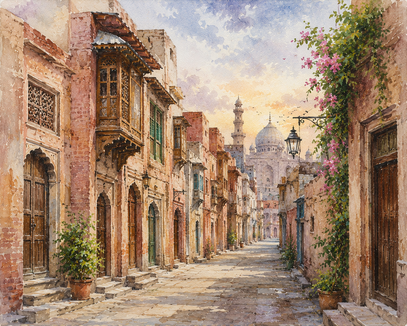 Limited Edition PRINT of my Original WaterColour Painting of Androon Lahore, City of Pakistan - on Cartridge Paper - No Frame (Size: A4 & A3)