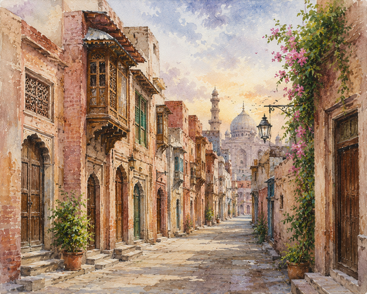 Limited Edition PRINT of my Original WaterColour Painting of Androon Lahore, City of Pakistan - on Cartridge Paper - No Frame (Size: A4 & A3)
