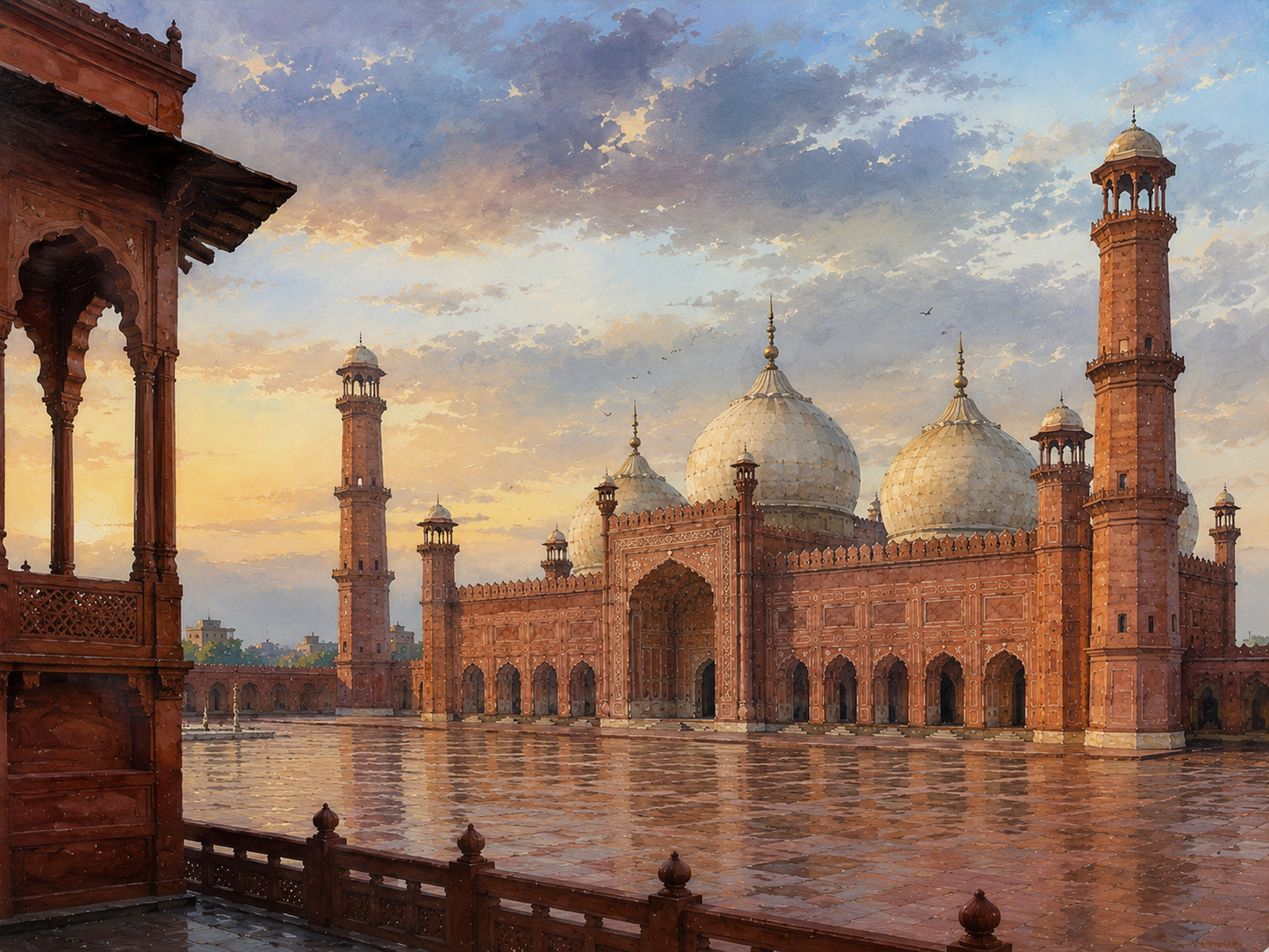Limited Edition PRINT of my Original Acrylic Painting of Badshahi Mosque, City of Pakistan - on Cartridge Paper - No Frame (Size: A4 & A3)