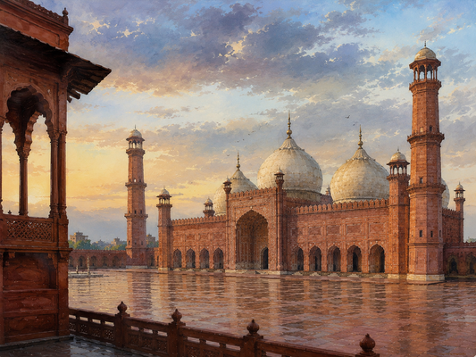 Limited Edition PRINT of my Original Acrylic Painting of Badshahi Mosque, City of Pakistan - on Cartridge Paper - No Frame (Size: A4 & A3)