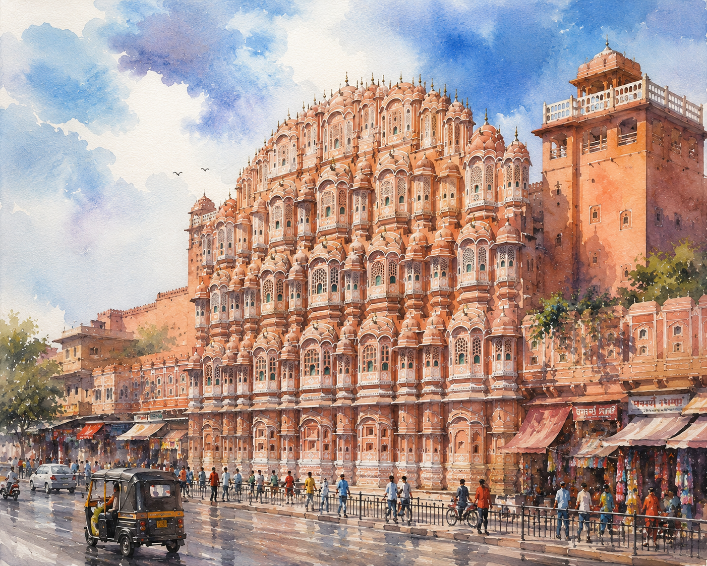 Limited Edition PRINT of my Original WaterColour Painting of Jaipur Hawa Mahal, City of India - on Cartridge Paper - No Frame (Size: A4 & A3)
