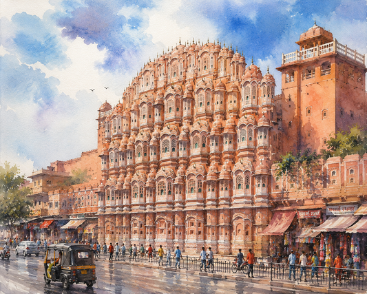 Limited Edition PRINT of my Original WaterColour Painting of Jaipur Hawa Mahal, City of India - on Cartridge Paper - No Frame (Size: A4 & A3)